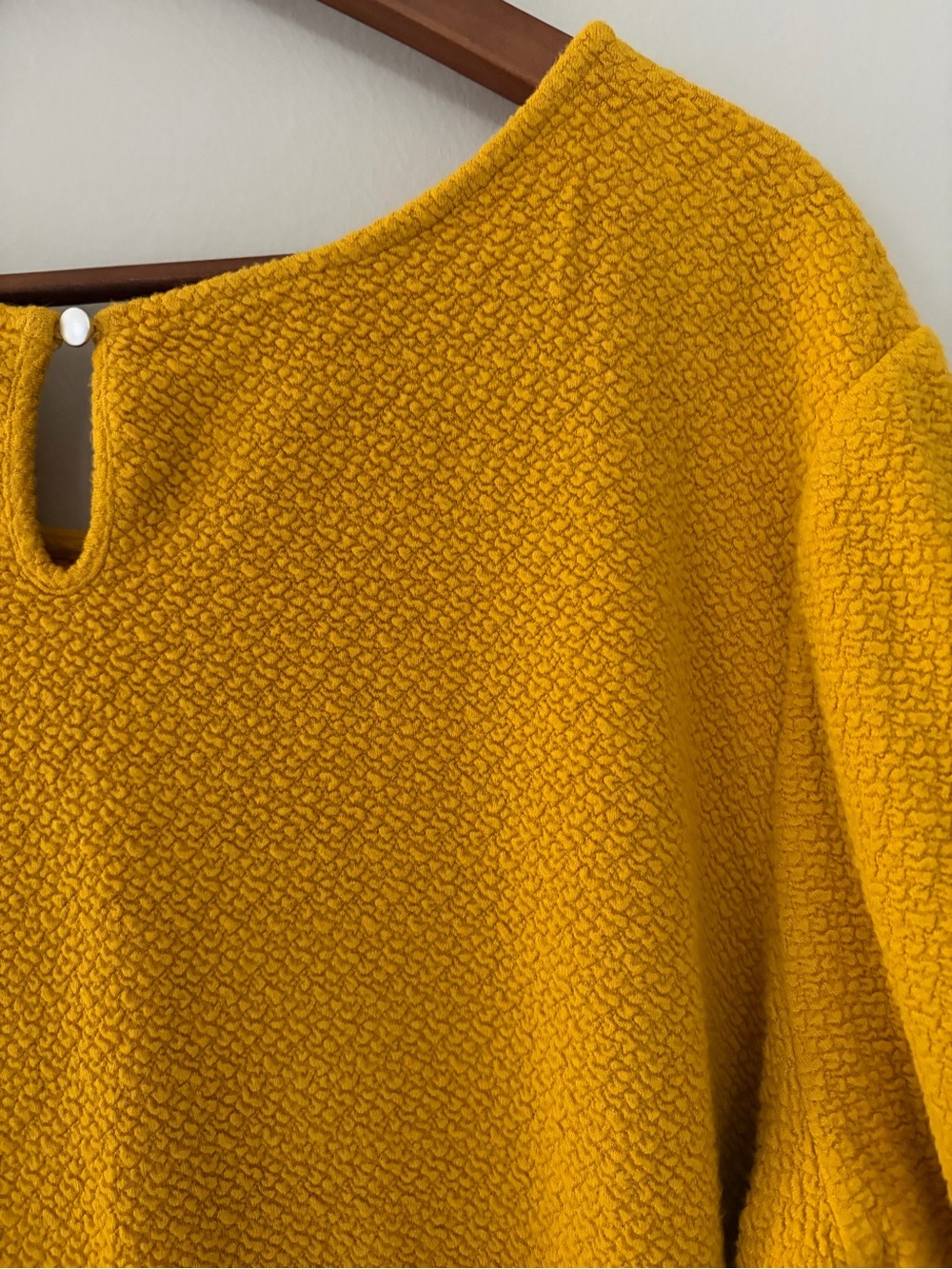 Mustard Yellow Tie-Front Textured Short Sleeve Top - Women’s 2X - Relaxed Fit - Picture 9 of 15